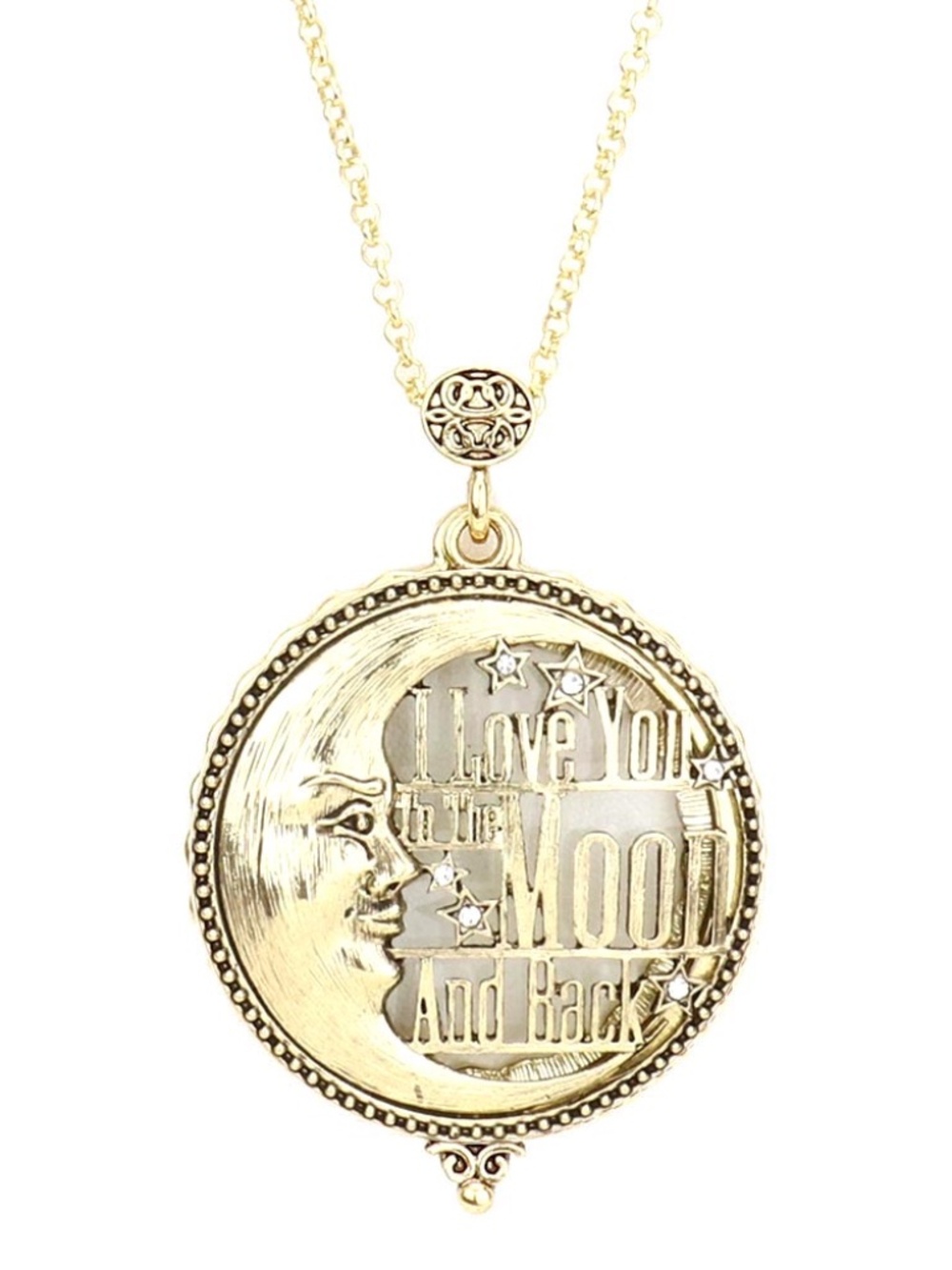 Over the Moon And Back Magnifying Glass Pendant Long Necklace 5x mag
